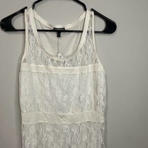 Express White Tank Top, Lace Front, Size Medium